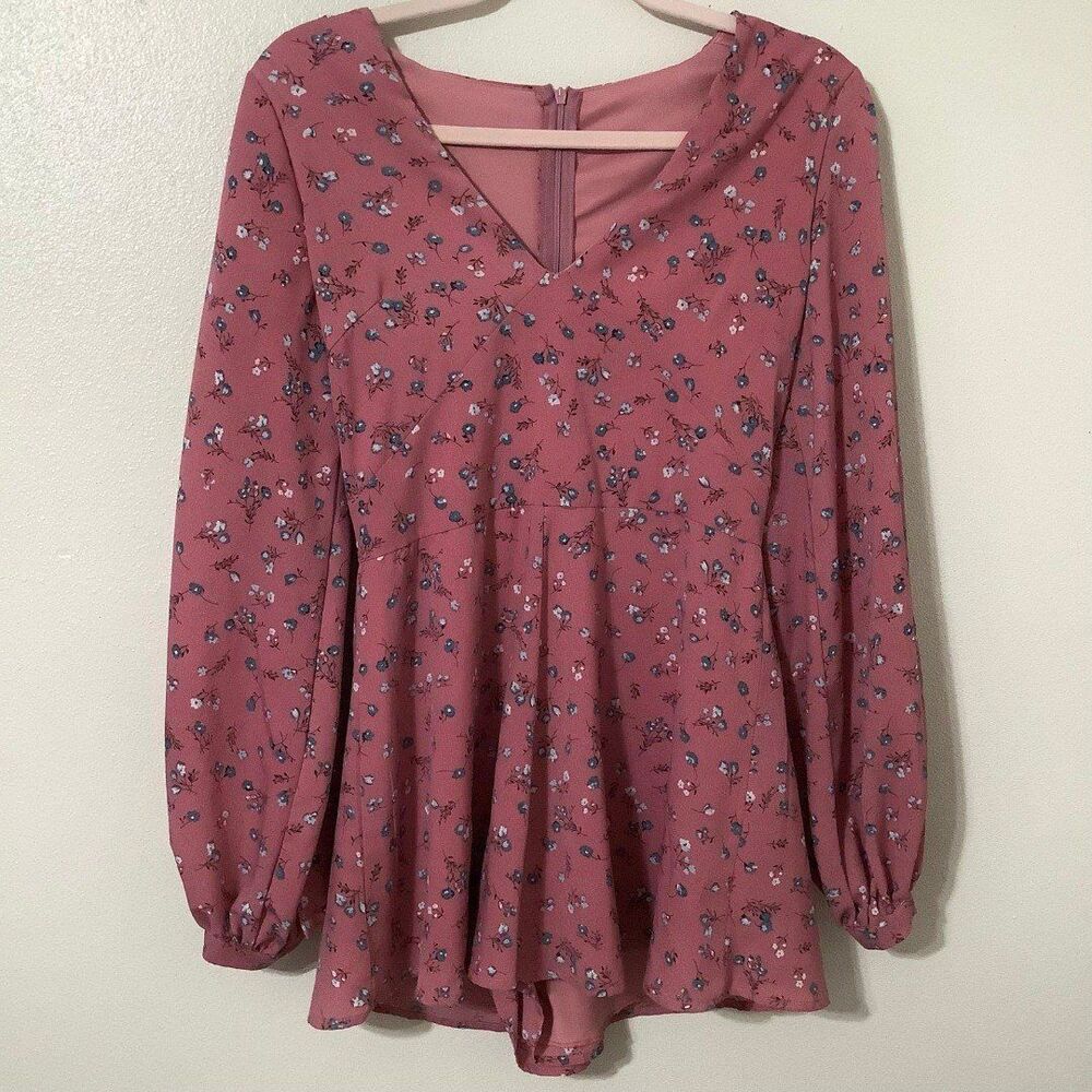 Vintage Pink Dainty Floral Prairie Boho Chic Casual Spring Summer Retro Romper S